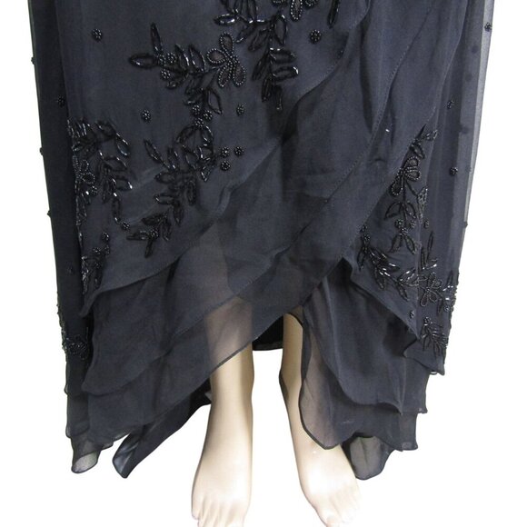 VTG Y2K Scala SILK S Beaded ASYMMETRICAL Whimsigoth Black Prom Maxi Dress - Picture 9 of 13